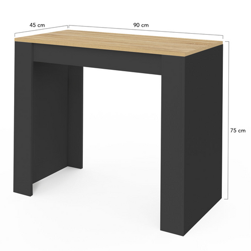 Table Console Extensible Orlando 6 Personnes 140 Cm Bois Noir Et Façon Hêtre
