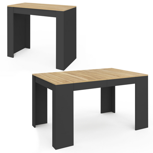 Table Console Extensible Orlando 6 Personnes 140 Cm Bois Noir Et Façon Hêtre