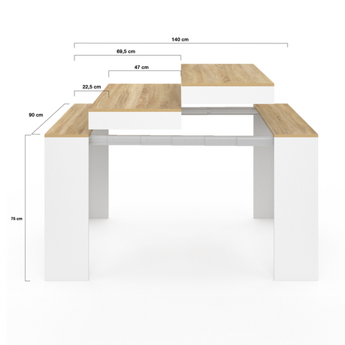 Table Console Extensible Orlando 6 Personnes 140 Cm Bois Blanc Et Façon Hêtre