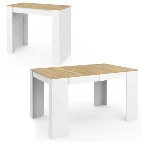 Table Console Extensible Orlando 6 Personnes 140 Cm Bois Blanc Et Façon Hêtre
