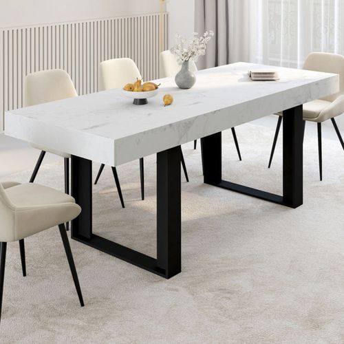 Table à Manger Extensible Rectangle Phoenix 4-8 Personnes Plateau Effet Marbre Blanc Alaska 160-200