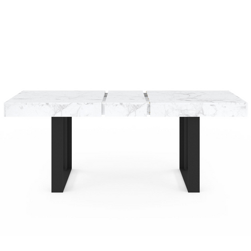 Table à Manger Extensible Rectangle Phoenix 4-8 Personnes Plateau Effet Marbre Blanc Alaska 160-200