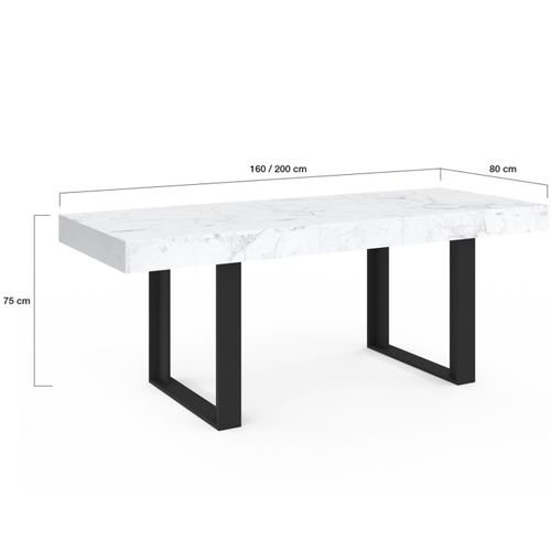 Table à Manger Extensible Rectangle Phoenix 4-8 Personnes Plateau Effet Marbre Blanc Alaska 160-200