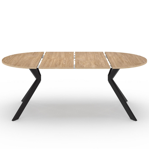 Table à Manger Extensible Ronde Alix 4-10 Personnes Pied Araignée Bois Et Noir 110 - 200 Cm
