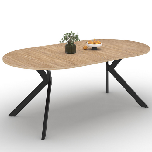 Table à Manger Extensible Ronde Alix 4-10 Personnes Pied Araignée Bois Et Noir 110 - 200 Cm