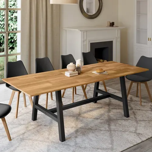 Table à Manger Extensible Rectangle Madeleine 6-12 Personnes Bois Et Métal Noir 160-240 Cm