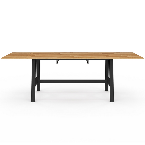 Table à Manger Extensible Rectangle Madeleine 6-12 Personnes Bois Et Métal Noir 160-240 Cm