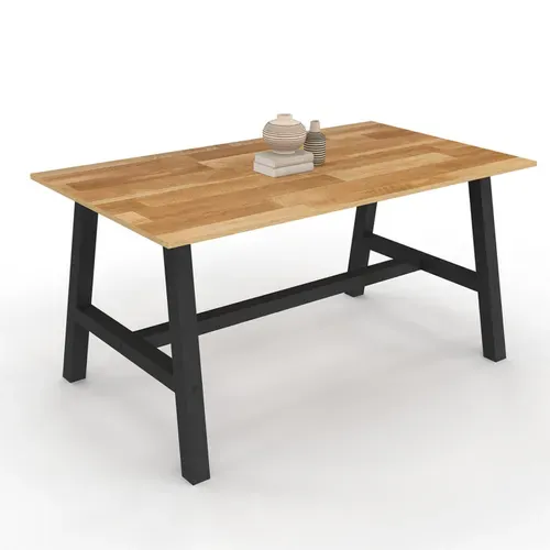 Table à Manger Extensible Rectangle Madeleine 6-12 Personnes Bois Et Métal Noir 160-240 Cm