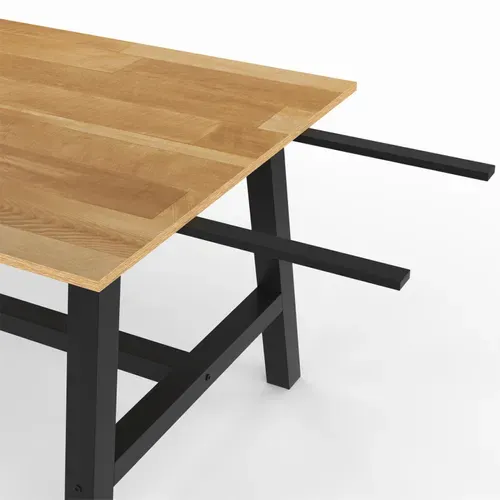 Table à Manger Extensible Rectangle Madeleine 6-12 Personnes Bois Et Métal Noir 160-240 Cm