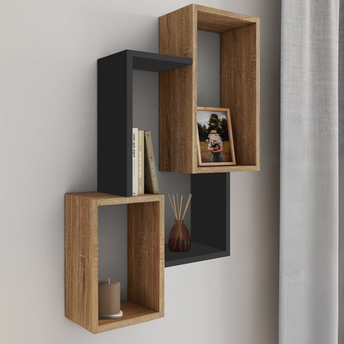 Etagère Murale Double Position Louane Bois Façon Hêtre Et Noir
