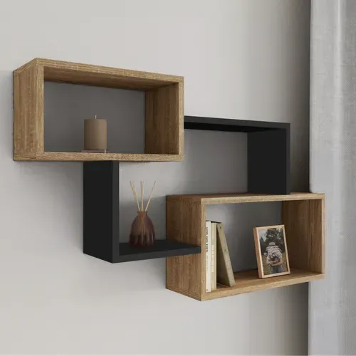 Etagère Murale Double Position Louane Bois Façon Hêtre Et Noir