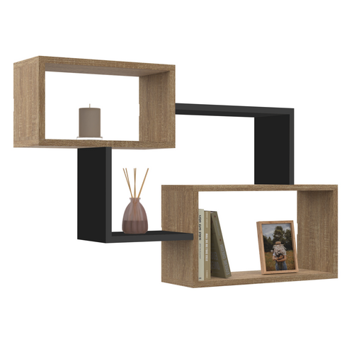 Etagère Murale Double Position Louane Bois Façon Hêtre Et Noir