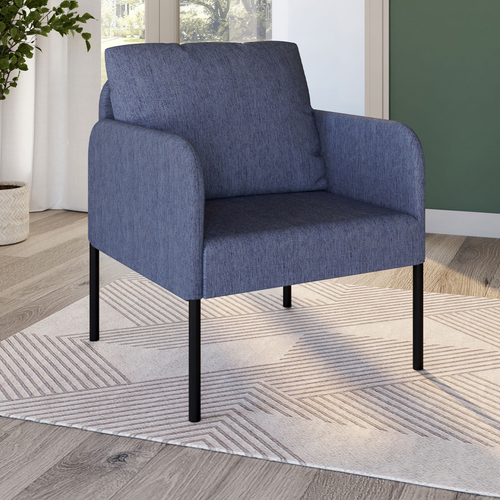 Fauteuil Auguste Tissu Bleu Pieds Métal Noir