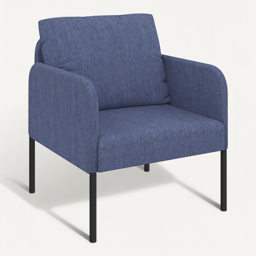 Fauteuil Auguste Tissu Bleu Pieds Métal Noir