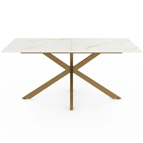 Table à Manger Rectangle Alix 8 Personnes Pied Araignée Laiton Et Plateau Effet Marbre Doré Alaska 1