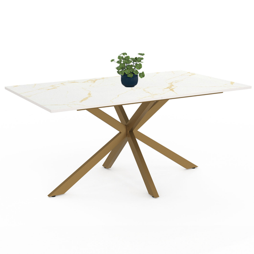 Table à Manger Rectangle Alix 8 Personnes Pied Araignée Laiton Et Plateau Effet Marbre Doré Alaska 1