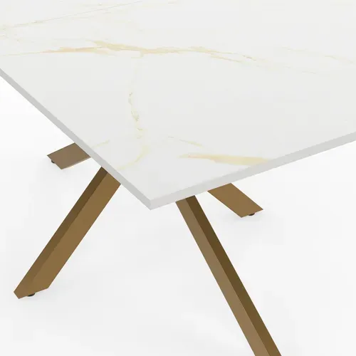 Table à Manger Rectangle Alix 8 Personnes Pied Araignée Laiton Et Plateau Effet Marbre Doré Alaska 1