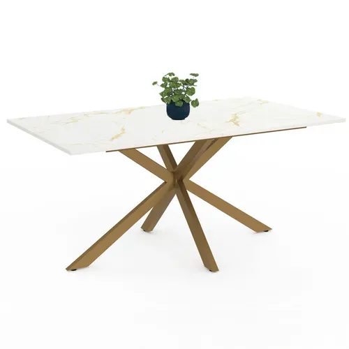Table à Manger Rectangle Alix 8 Personnes Pied Araignée Laiton Et Plateau Effet Marbre Doré Alaska 1
