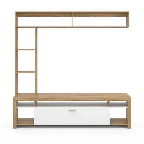 Ensemble Meuble TV Et étagères 170 Cm Malo Bois Et Placard Blanc
