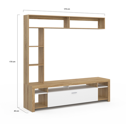 Ensemble Meuble TV Et étagères 170 Cm Malo Bois Et Placard Blanc