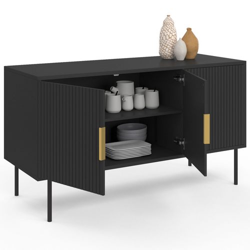 Buffet 110 Cm Marcel Noir 3 Portes Effet Lattes