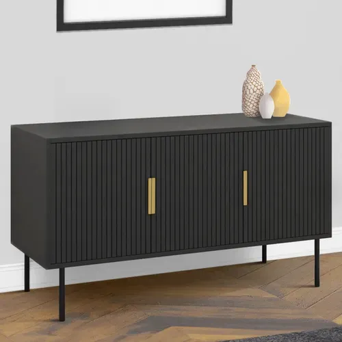 Buffet 110 Cm Marcel Noir 3 Portes Effet Lattes
