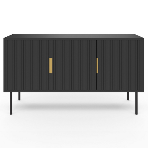 Buffet 110 Cm Marcel Noir 3 Portes Effet Lattes