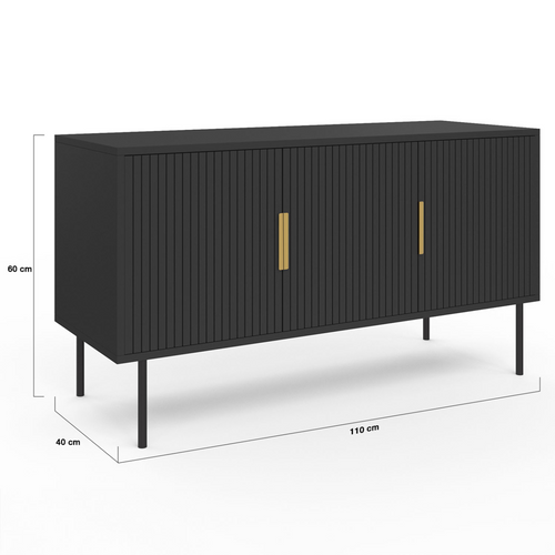 Buffet 110 Cm Marcel Noir 3 Portes Effet Lattes