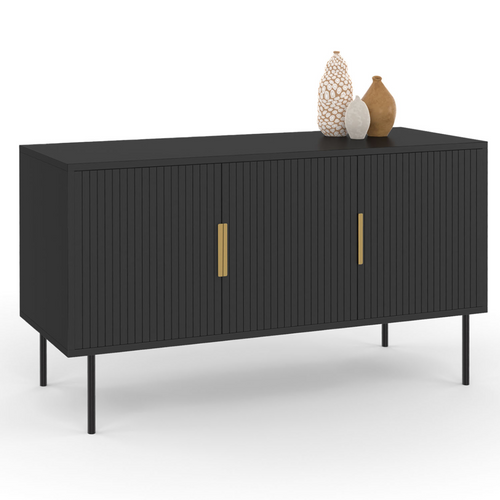 Buffet 110 Cm Marcel Noir 3 Portes Effet Lattes