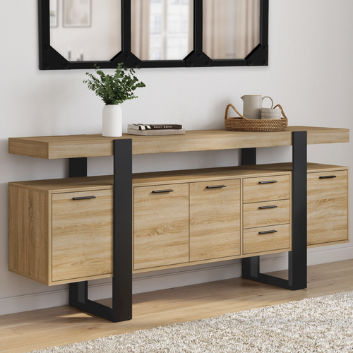 Buffet 180 Cm Phoenix XXL 4 Portes Avec 3 Tiroirs Bois Et Noir