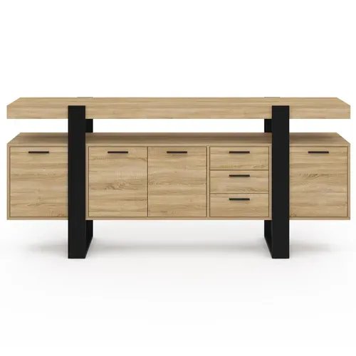 Buffet 180 Cm Phoenix XXL 4 Portes Avec 3 Tiroirs Bois Et Noir