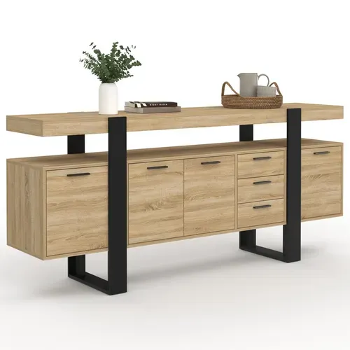 Buffet 180 Cm Phoenix XXL 4 Portes Avec 3 Tiroirs Bois Et Noir