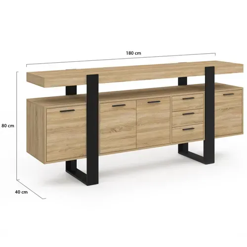 Buffet 180 Cm Phoenix XXL 4 Portes Avec 3 Tiroirs Bois Et Noir