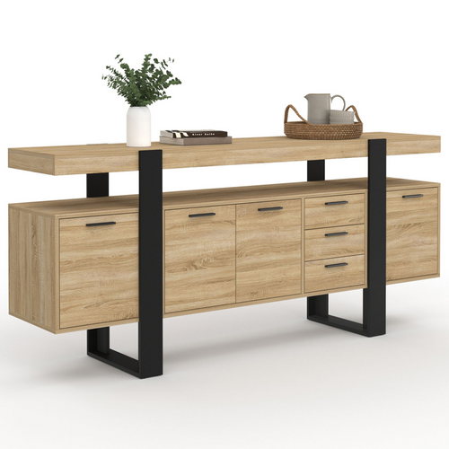 Buffet 180 Cm Phoenix XXL 4 Portes Avec 3 Tiroirs Bois Et Noir