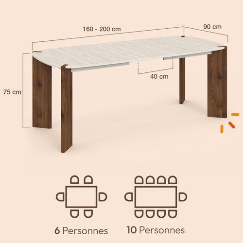 Table À Manger Extensible Rectangulaire Arrondie Tess 6-10 Personnes 4 Pieds Arrondis Noyer Plateau