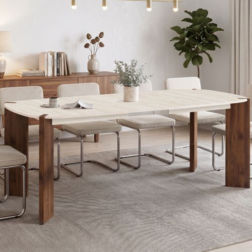 Table À Manger Extensible Rectangulaire Arrondie Tess 6-10 Personnes 4 Pieds Arrondis Noyer Plateau