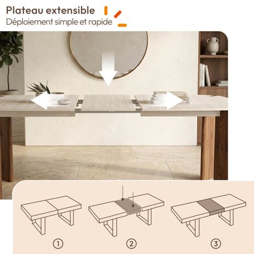 Table À Manger Extensible Rectangulaire Arrondie Tess 6-10 Personnes 4 Pieds Arrondis Noyer Plateau