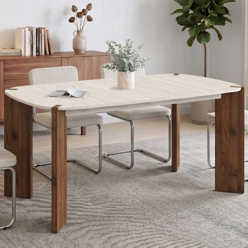 Table À Manger Extensible Rectangulaire Arrondie Tess 6-10 Personnes 4 Pieds Arrondis Noyer Plateau