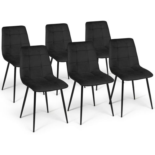 Ensemble Table à Manger Extensible Ronde Dona Noire Plateau Façon Hêtre 110 - 150 Cm Et 6 Chaises