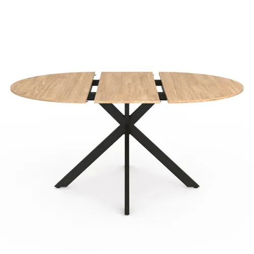 Ensemble Table À Manger Extensible Ronde Alix Bois Et Noir 110-150 Cm Et 4 Chaises Thalya Velours Be