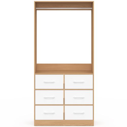 Dressing Penderie L. 80 Cm Uppah Avec 6 Tiroirs Bois Façon Hêtre Et Blanc