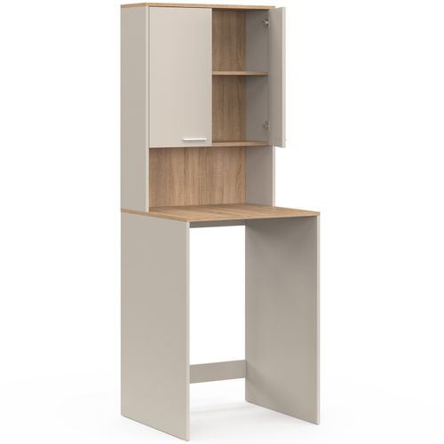 Meuble Dessus De Machine à Laver Wallis Avec Placard Beige Et Bois Façon Hêtre