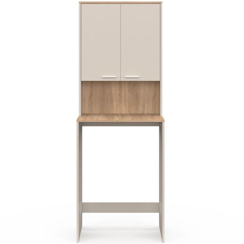 Meuble Dessus De Machine à Laver Wallis Avec Placard Beige Et Bois Façon Hêtre
