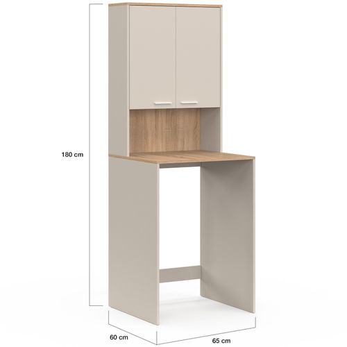 Meuble Dessus De Machine à Laver Wallis Avec Placard Beige Et Bois Façon Hêtre