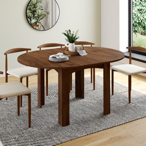 Table À Manger Extensible Ronde Dona 4-8 Personnes Noyer 110-150 Cm