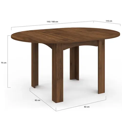 Table À Manger Extensible Ronde Dona 4-8 Personnes Noyer 110-150 Cm