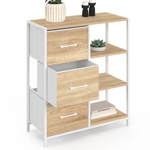Buffet D'appoint 3 Tiroirs Et étagères 70 Cm Utah Design Industriel Bois Et Blanc