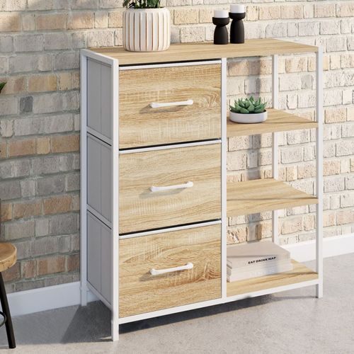 Buffet D'appoint 3 Tiroirs Et étagères 70 Cm Utah Design Industriel Bois Et Blanc