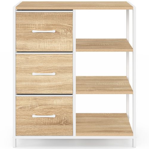 Buffet D'appoint 3 Tiroirs Et étagères 70 Cm Utah Design Industriel Bois Et Blanc