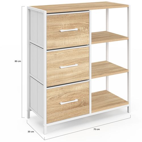 Buffet D'appoint 3 Tiroirs Et étagères 70 Cm Utah Design Industriel Bois Et Blanc
